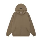 essentials fear of god full zip up hoodie brown